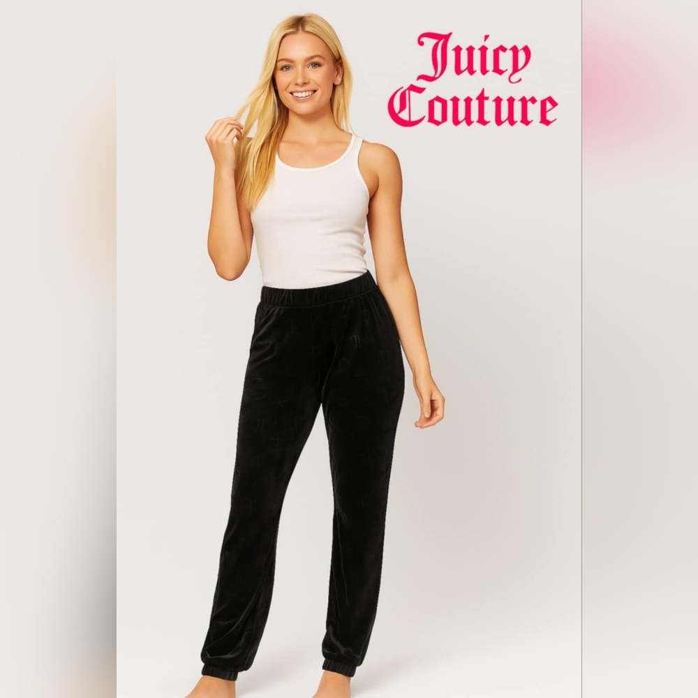 Juicy Couture Black Straight Leg Velvet Trendy Y2k Joggers Pants Size L